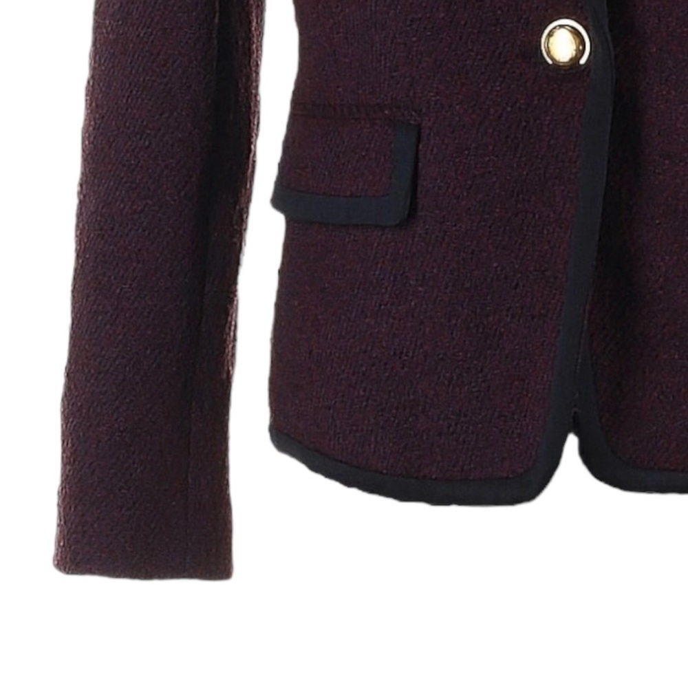 NWT Ann Taylor Burgundy Tweed Blazer 4 Academia Classic Gold Button Lined Jacket - Picture 5 of 10